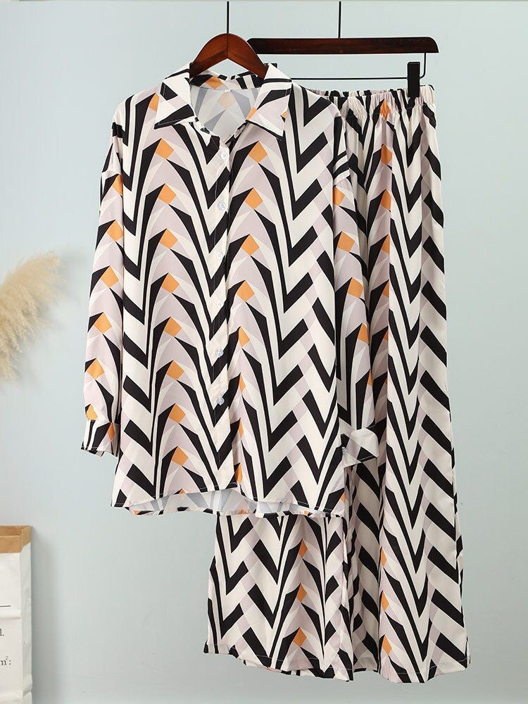 Chevron Print Oversized Pants Set