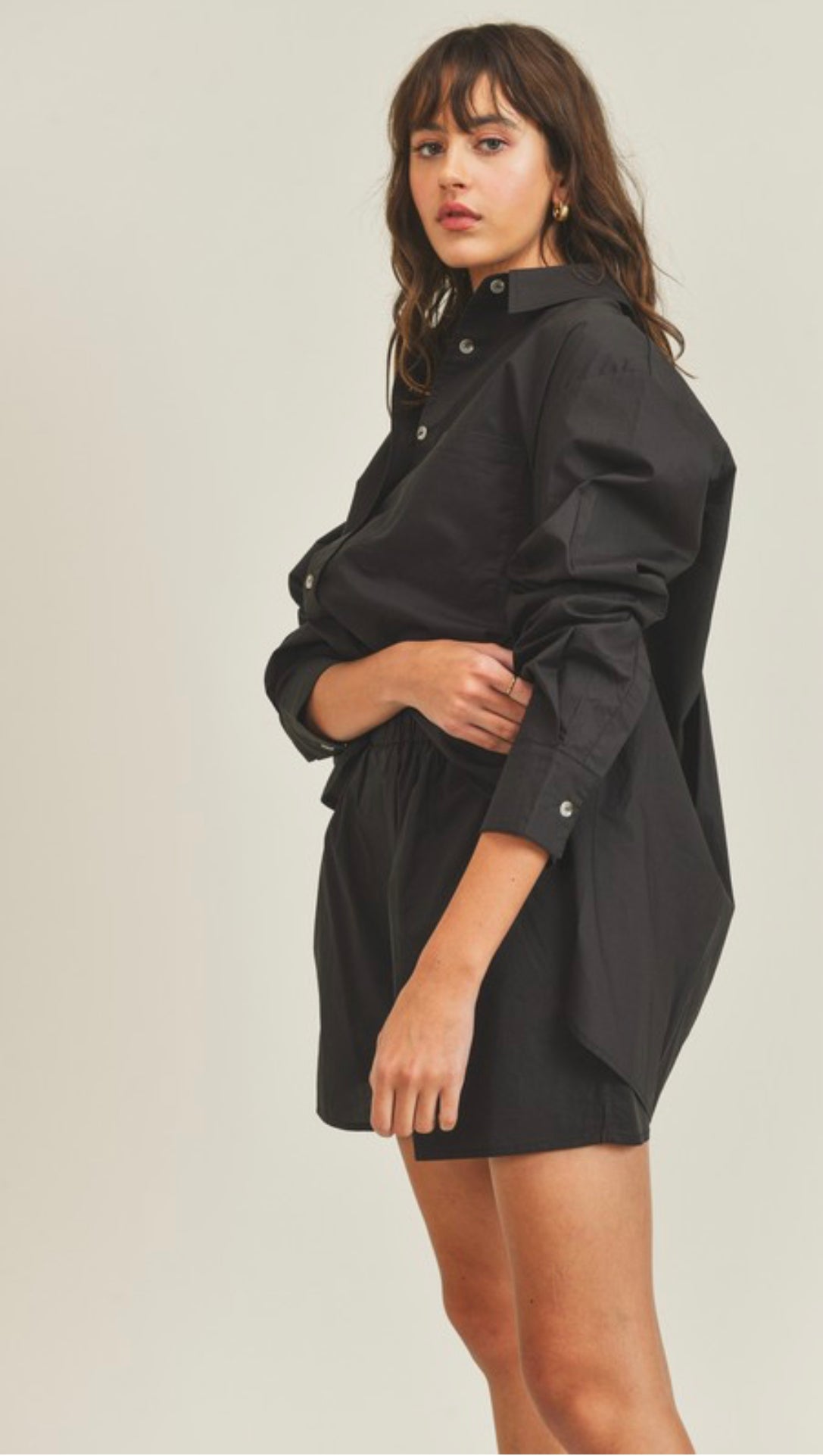 Poplin Button Down Shirt Shorts Set