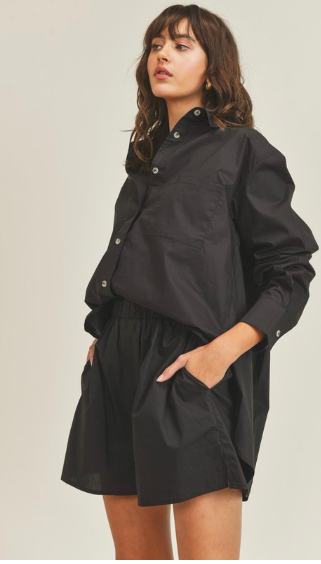 Poplin Button Down Shirt Shorts Set
