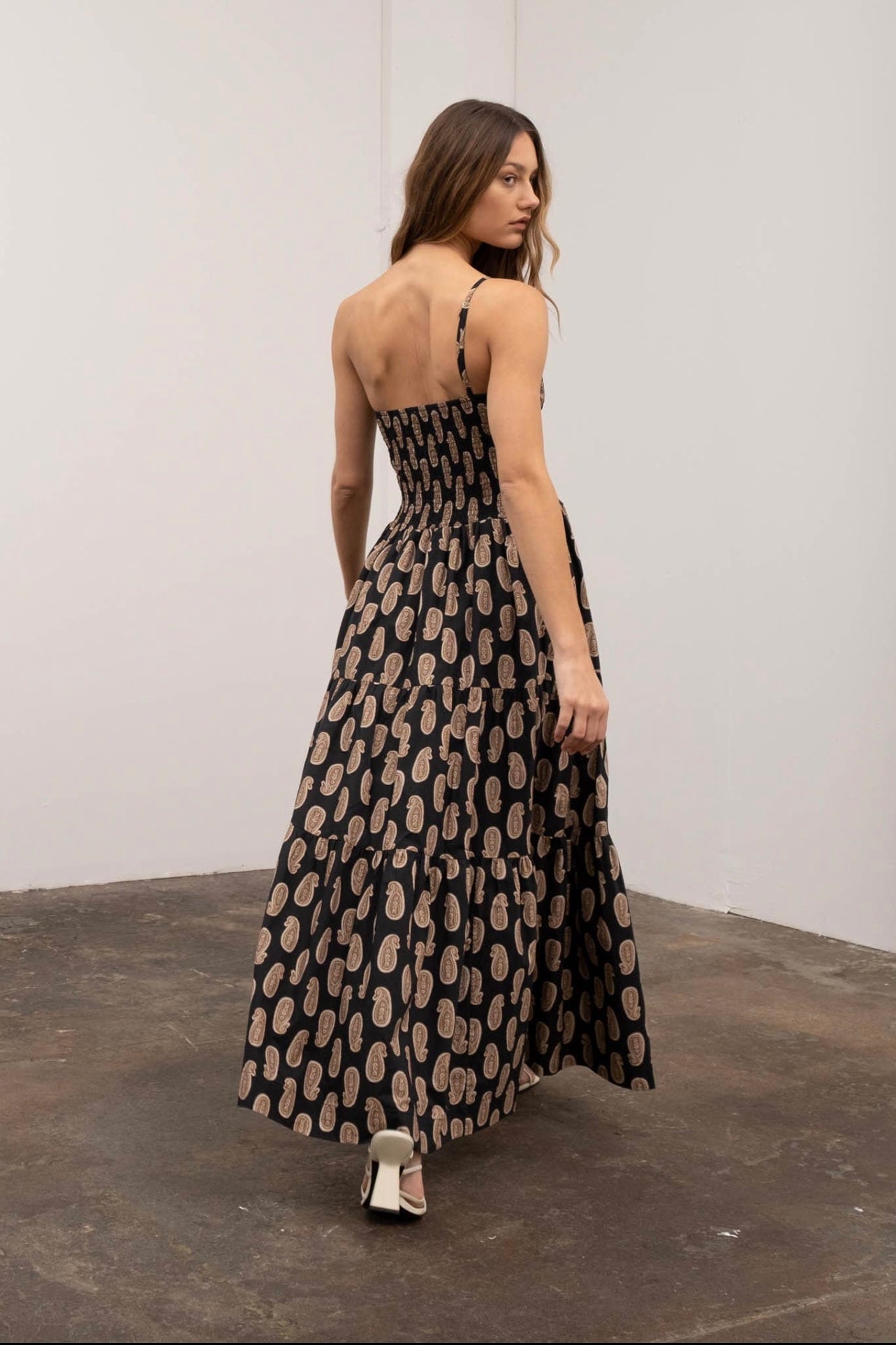 One Shoulder Paisley Print Midi Dress