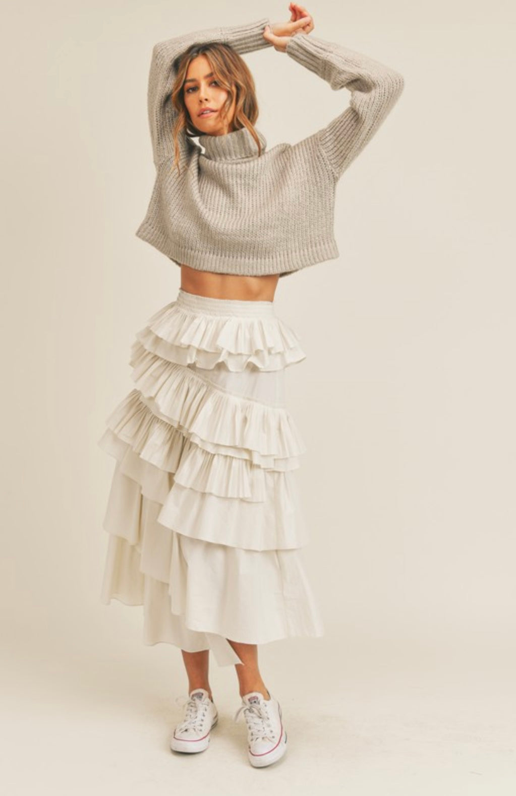 Ruffled Layer MIDI Skirt