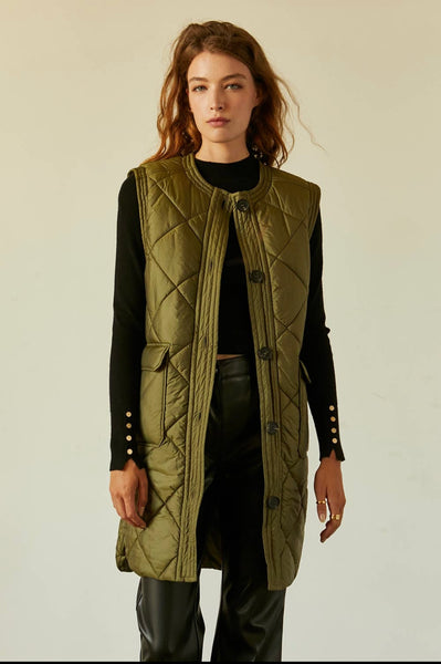 Quilted Long Puffer Vest (tops)