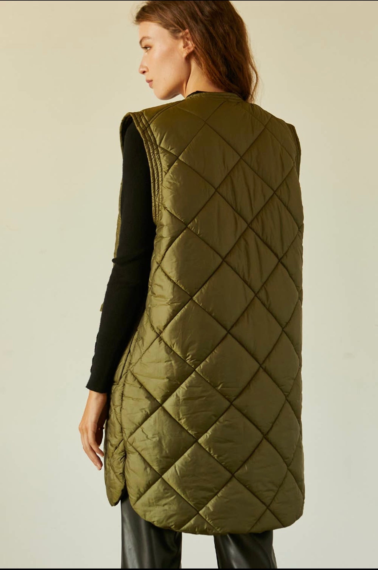 Quilted Long Puffer Vest (tops)